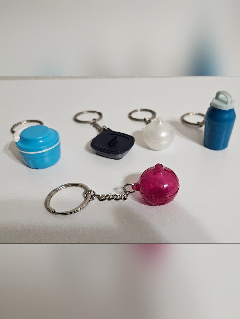 Tupperware Mini Keychain Set — Pink, Blue, White, Black